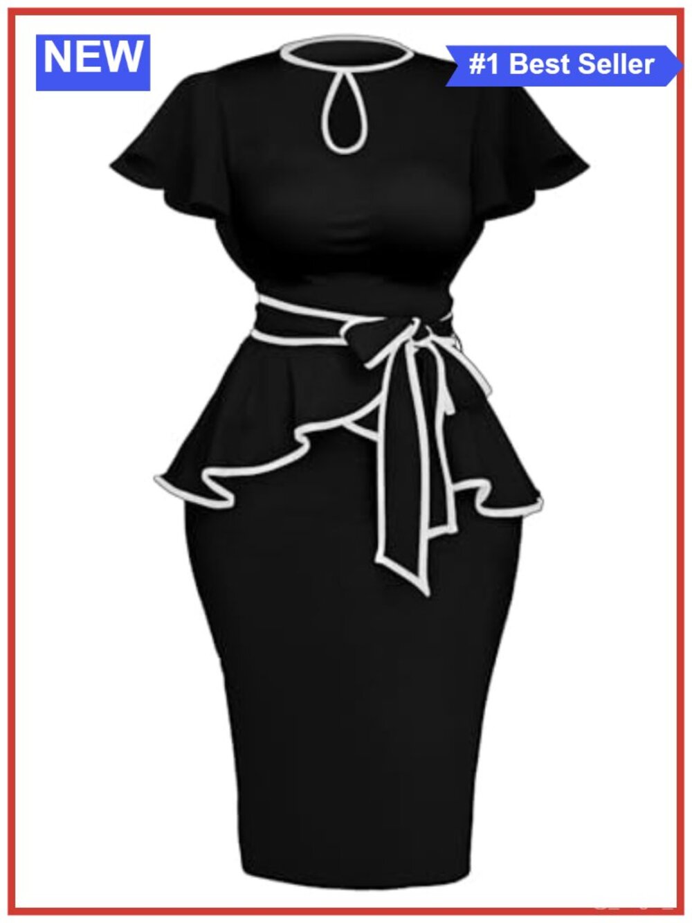 Women's Vintage Bodycon Ruffle Sleeve Ruched Work Dress
